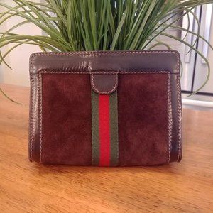 AUTH Vintage Gucci Parfums brown suede clutch cosmetic pouch evening bag